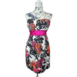 Janice Floral Strapless Dress with‎ Hot Pink Sash – Size Large (G/L)